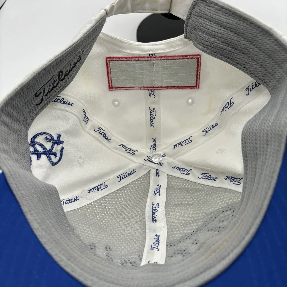 Titleist Footjoy FJ Pro V1 Strapback Embroidered Logo Golf‎ Hat Cap White Blue